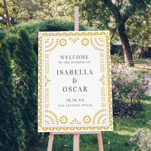 Neutral Papel Picado Inspired Wedding Welcome Sign