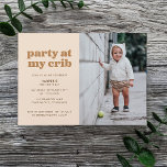 Neutral Party at My Crib 1st Birthday Party Invitation<br><div class="desc">This fun 1st birthday party invitation features the words "party at my crib" in light brown on a neutral off white background. It features space for a single photo on the right with space for all of your party details on the left. The back has a colour coordinating neutral coloured...</div>