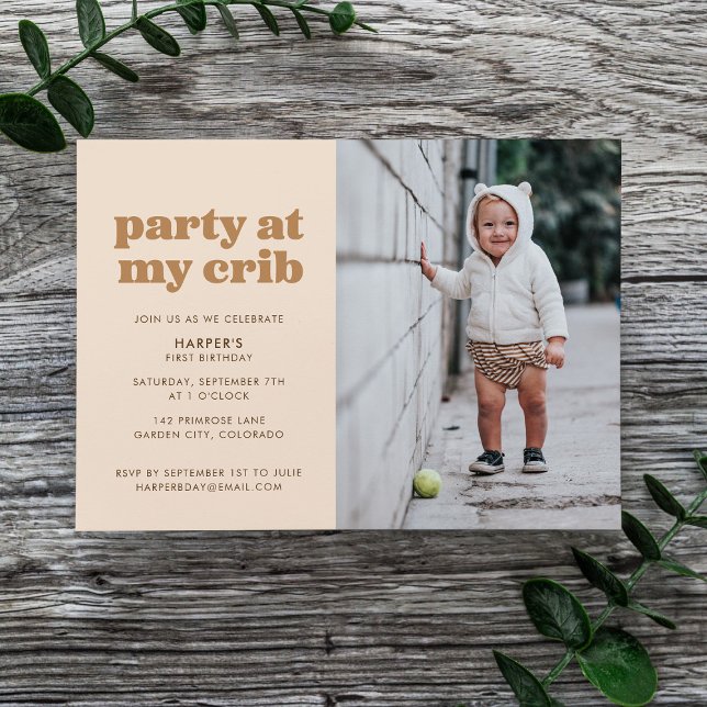 Neutral Party at My Crib 1st Birthday Party Invitation (Creator Uploaded)