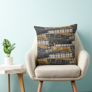 Neutral Patchwork Plaid  Cushion