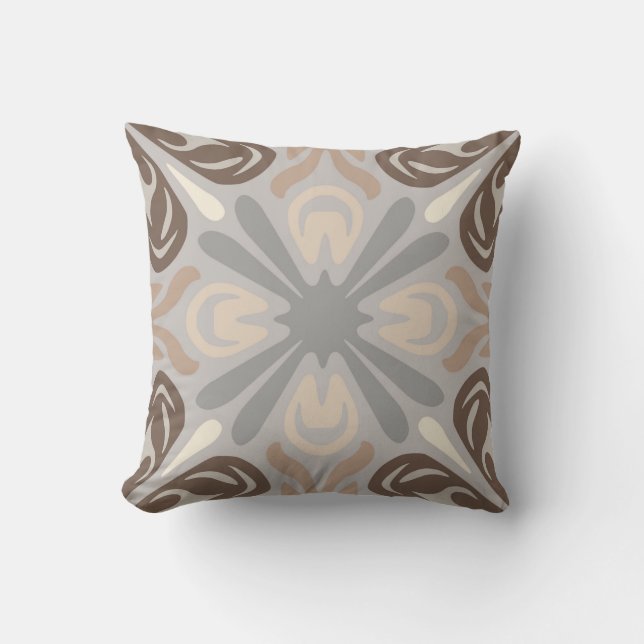 Neutral Pattern Pillow in Grey, Tan & Brown (Front)