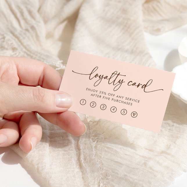 Neutral Peach and Brown Modern Handwritten Script Loyalty Card (Creator Uploaded)