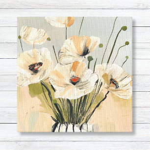 Neutral Peach Poppies Vase Canvas Print