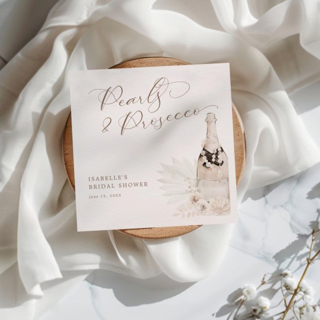 Neutral Pearls and Prosecco Bridal Shower Napkin (Creator Uploaded)