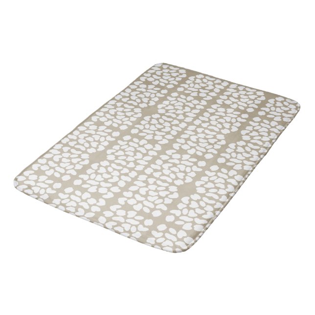 Neutral Pebble and White Tile Print Elegant Bath Mat (Angled)