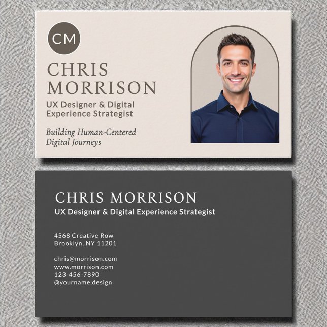 Neutral Photo Monogram Professional Modern Business Card (Creator Uploaded)