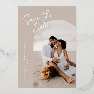 Neutral Photo Save The Date Card with Foil