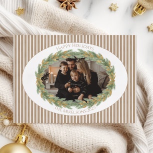 Neutral Pine Wreath Photo Christmas Holiday Card