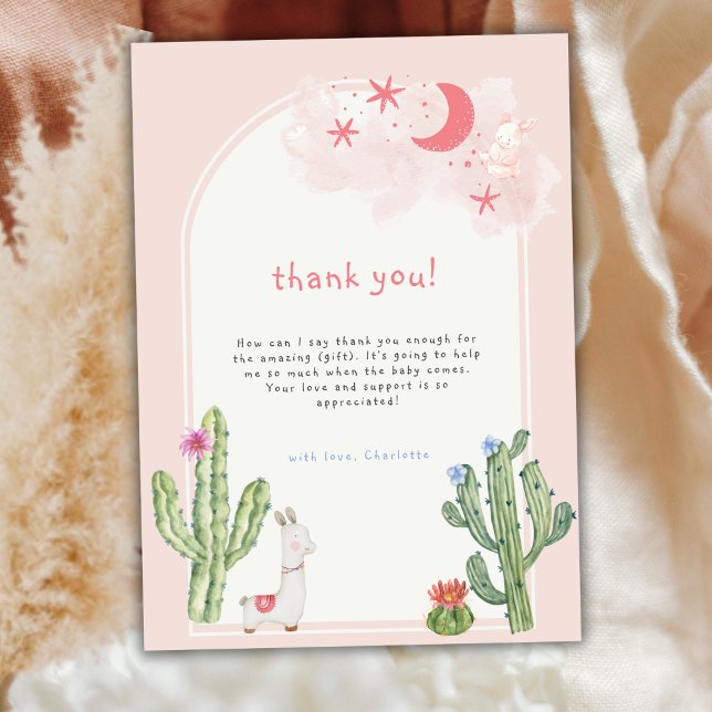 Neutral Pink Boho Arch Cactus Baby Shower  Thank You Card (Neutral Pink Boho Arch Cactus Baby Shower Thank You Card)