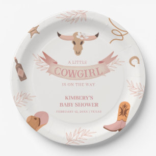 Neutral Pink Boho Wild West Cowgirl Baby Shower Paper Plate