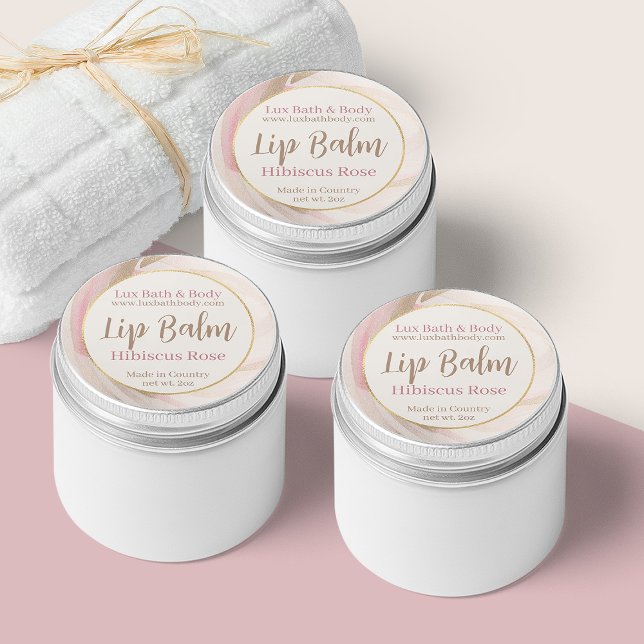 Neutral Pink Brushstroke Gold Feminine Lip Balm Classic Round Sticker (Creator Uploaded)