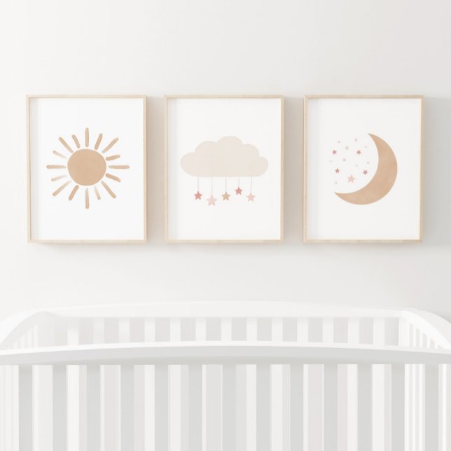 Neutral Pink Cloud Moon Sun Girl Nursery Decor (Creator Uploaded)
