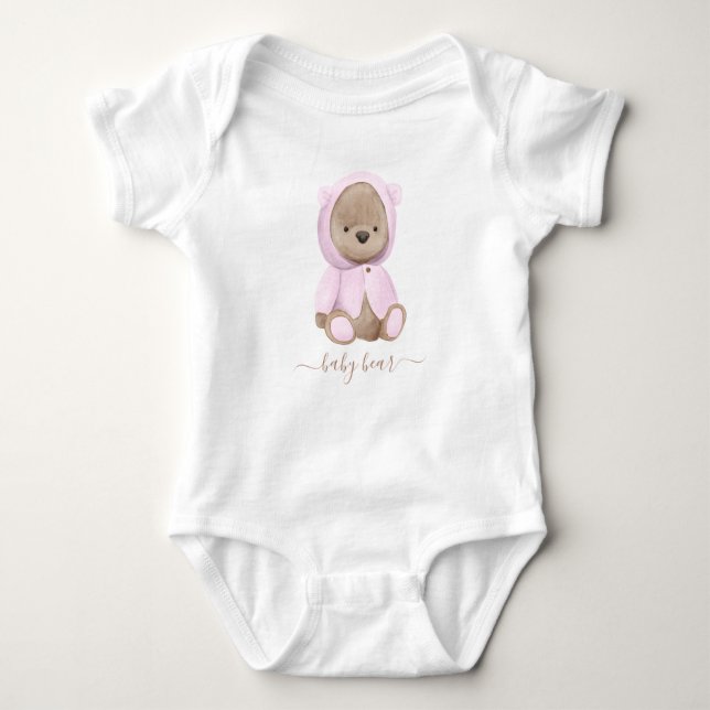 Neutral Pink Teddy Bear Baby Bear Baby Bodysuit (Front)