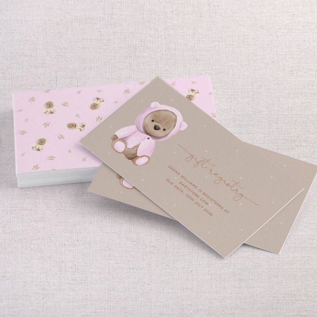 Neutral Pink Teddy Bear Baby Shower Gift Registry Business Card (Creator Uploaded)