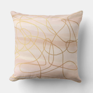 Neutral Pink Watercolor Gold Scribble Throw Pillow