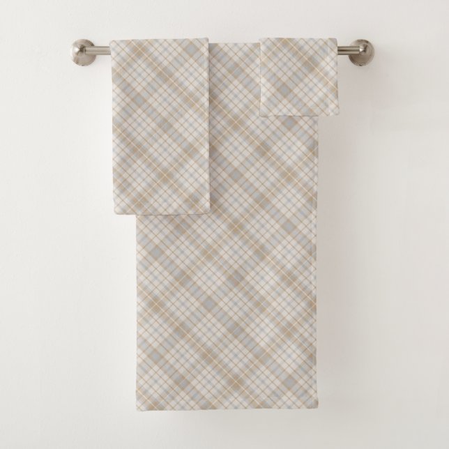 Neutral Plaid Bathroom Towels (Insitu)