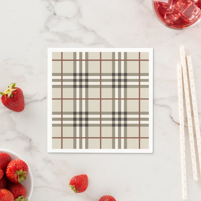 Neutral Plaid Cosy Classic Pattern Napkin (Insitu)