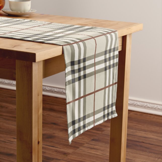 Neutral Plaid Cosy Classic Pattern Short Table Runner (In Situ)