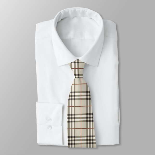 Neutral Plaid Cosy Classic Pattern Tie (Tied)