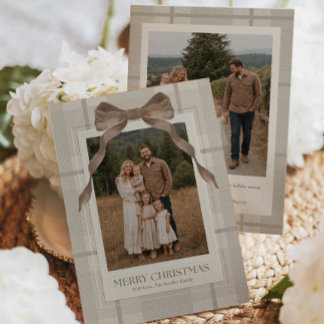 Neutral Plaid Family Photo Christmas Card