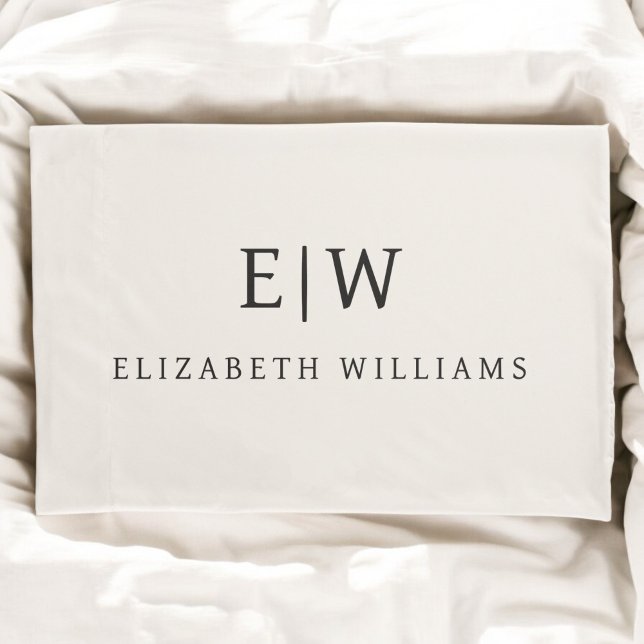 Neutral Professional Simple Monogram Minimalist Pillowcase (Creator Uploaded)
