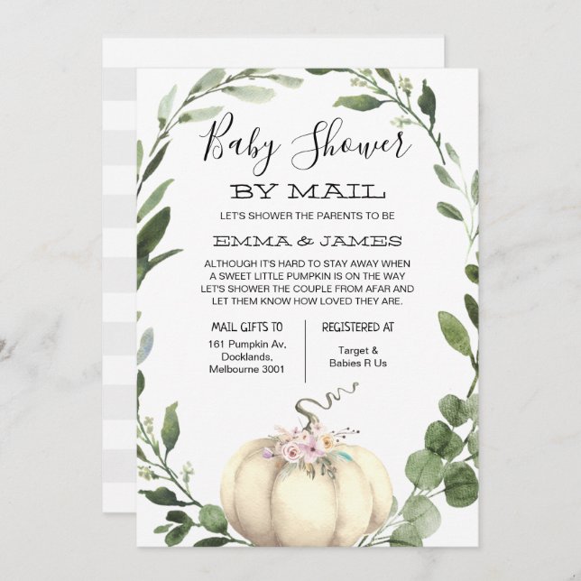 Neutral Pumpkin Baby Shower By Mail  Invitation (Front/Back)