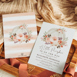 Neutral Pumpkin Baby Shower Fall Autumn Floral Invitation