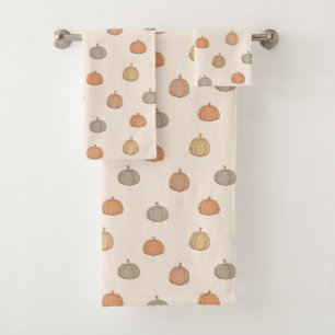 Neutral Pumpkin Boho Beige Halloween Fall Muted Bath Towel Set