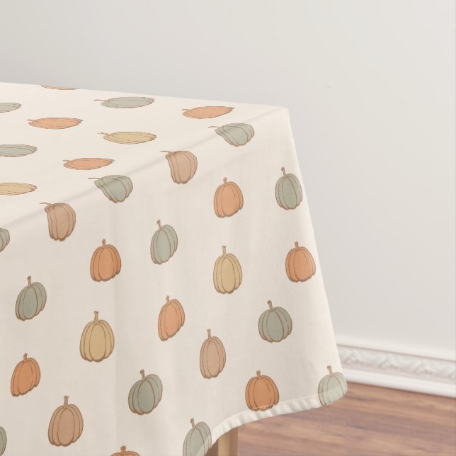 Neutral Pumpkin Boho Beige Halloween Fall Muted Tablecloth (In Situ)