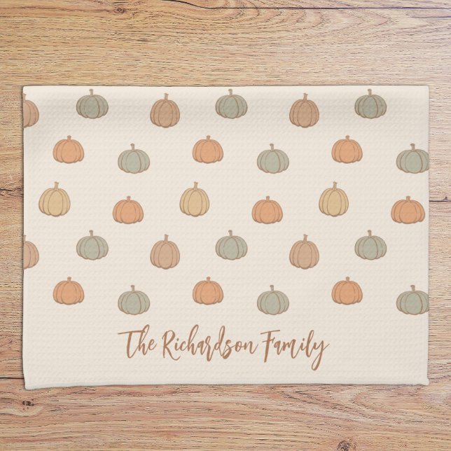 Neutral Pumpkin Boho Beige Halloween Fall Name Tea Towel (Creator Uploaded)