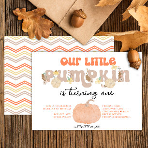 Neutral Pumpkin First Birthday Invite