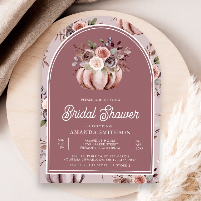 Neutral Pumpkin Floral Dusty Rose Bridal Shower Invitation (Creator Uploaded)
