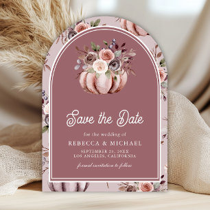 Neutral Pumpkin Floral Dusty Rose Wedding Photo Save The Date