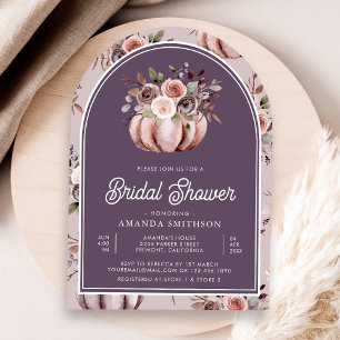 Neutral Pumpkin Floral Pale Purple Bridal Shower Invitation