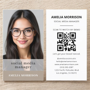Neutral QR Code Photo Minimalist Professional Business Card