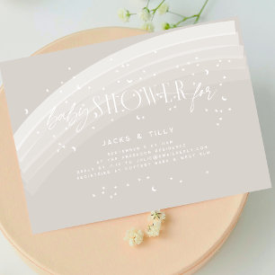 Neutral Rainbow and stars White beige Baby Shower Invitation