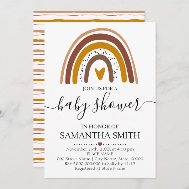 Neutral Rainbow boho modern baby shower Invitation (Front/Back)