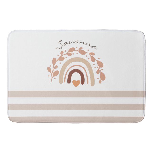Neutral Rainbow Custom Name Baby Shower  Bath Mat (Front)