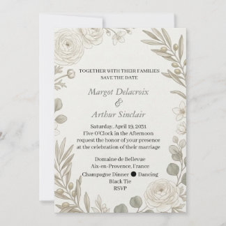 Neutral Ranunculus Olive Branch Wedding Save The D Invitation
