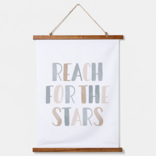 Neutral Reach for the Stars Outer Space Kids Room Hanging Tapestry