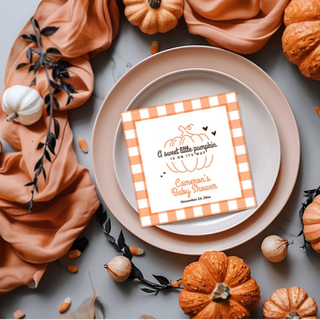 Neutral Retro Pumpkin On its Way Baby Shower Paper Napkin (Creator Uploaded)