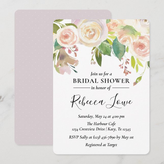 Neutral Rose Bloom Bridal Shower Invitation (Front/Back)