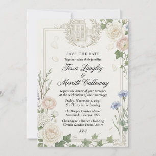 Neutral Roses, Sweet Peas, Foxgloves, Chamomile, O Invitation