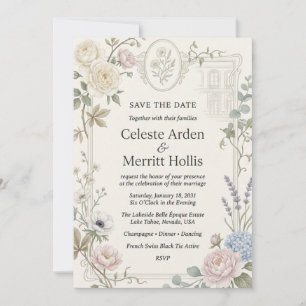 Neutral Roses, White Anemones, Peonies, Hydrangeas Invitation