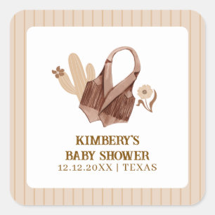 Neutral Rustic Boho Cactus Cowgirl Baby Shower Square Sticker