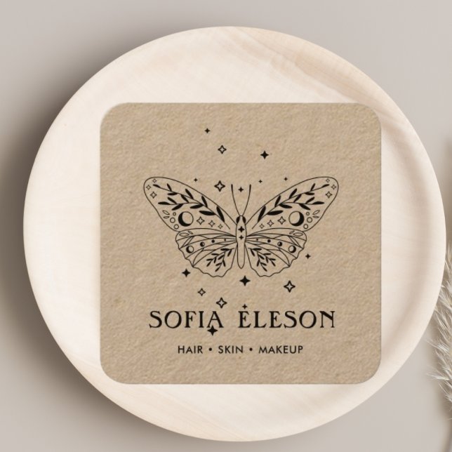 Neutral Rustic Craft Black Butterfly Beauty Salon Square Business Card (Creator Uploaded)