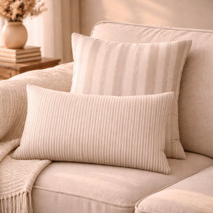 Neutral Rustic Farmhouse Striped Beige & Taupe Lumbar Cushion