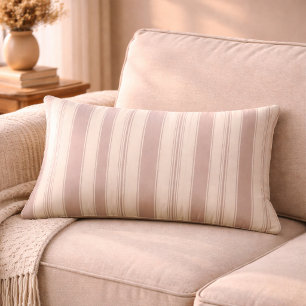 Neutral Rustic Farmhouse Striped Beige & Taupe Lumbar Cushion