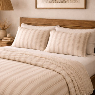 Neutral Rustic Farmhouse Striped Beige & Taupe Pillowcase