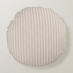 Neutral Rustic Farmhouse Striped Beige & Taupe Round Cushion